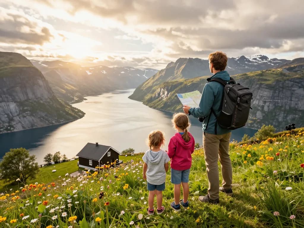 Urlaub in Skandinavien mit der Familie in atemberaubenden Fjorden genießen.