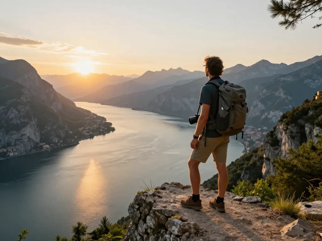 Erleben Sie Gardasee Reisetipps mit einem Reisenden, der atemberaubende Seeblicke genießt.