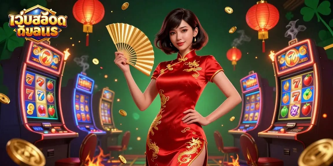 Experience the thrill of เว็บสล็อตทดลอง with vibrant slot reels and cascading coins in this stunning illustration.
