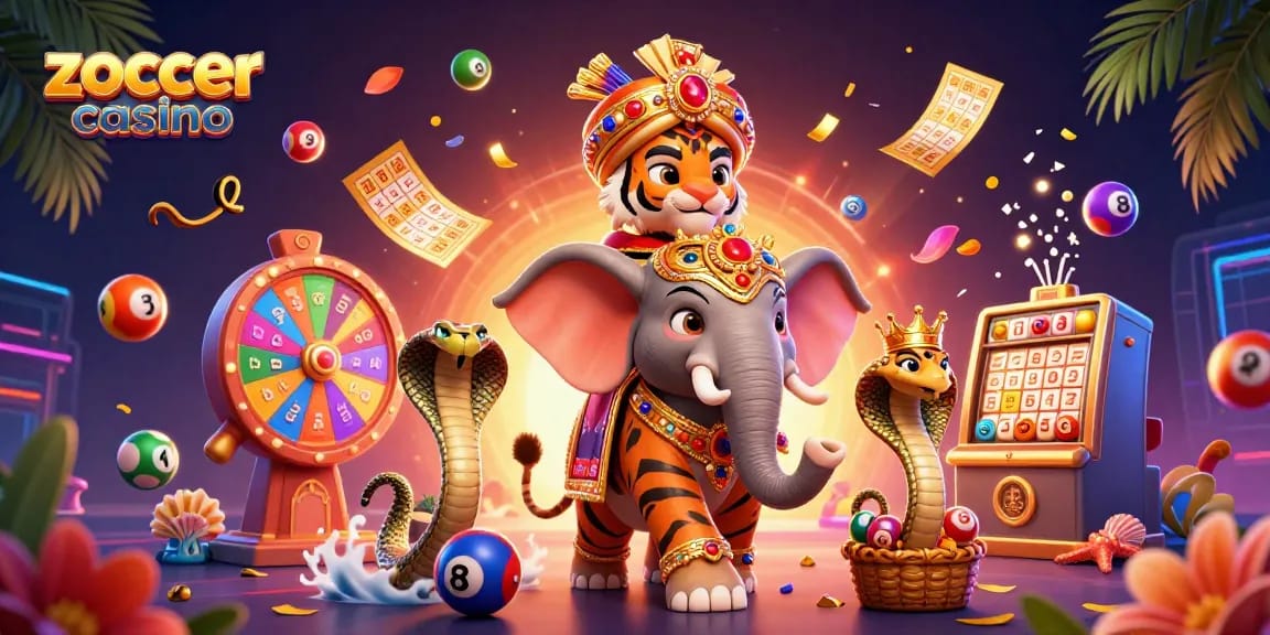 Win big at zoccer casino with vibrant 3D illustration featuring a maharaja and dynamic game elements.