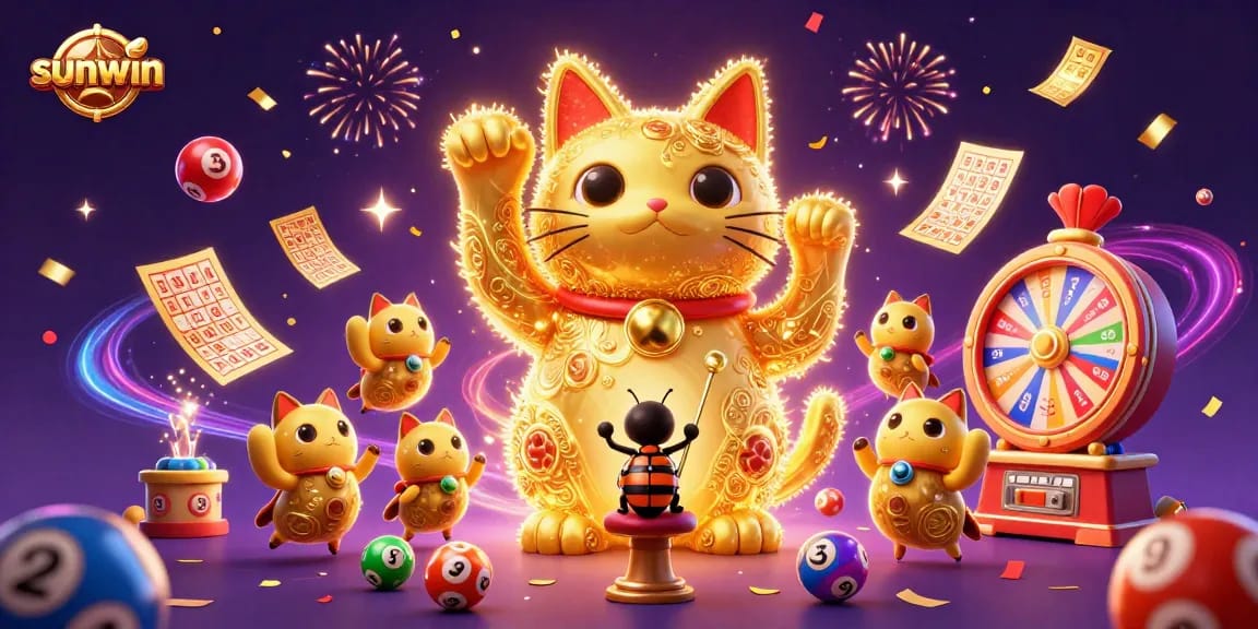 Experience gaming thrills with sunwin's dynamic lucky cat and vibrant casino symbols.