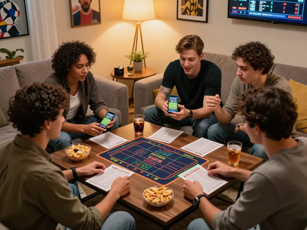 Experience thrilling sports betting excitement with CM88 and friends in a cozy living room setting