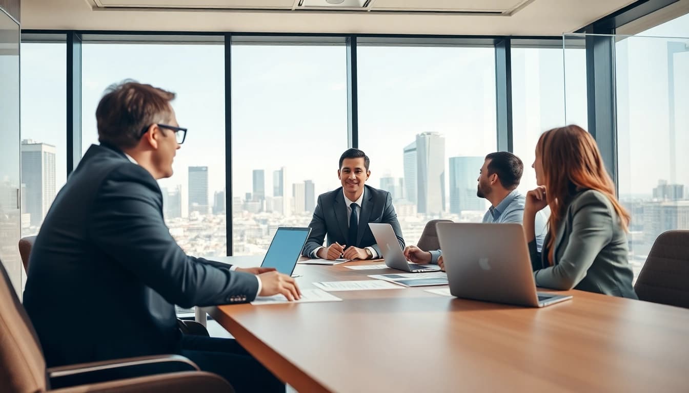 Headhunter IT berät Kunden in einem modernen Büroumfeld am Konferenztisch.