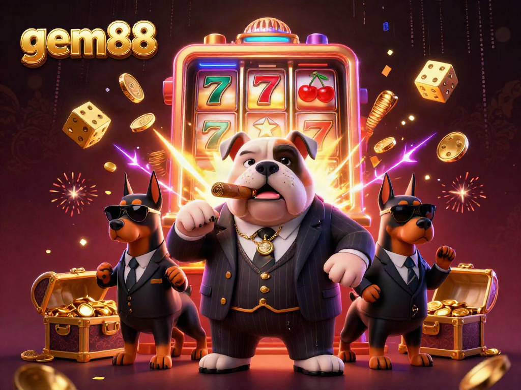 Experience the excitement of gem88 with a vibrant 3D mafia boss scene celebrating jackpot wins and casino fun.