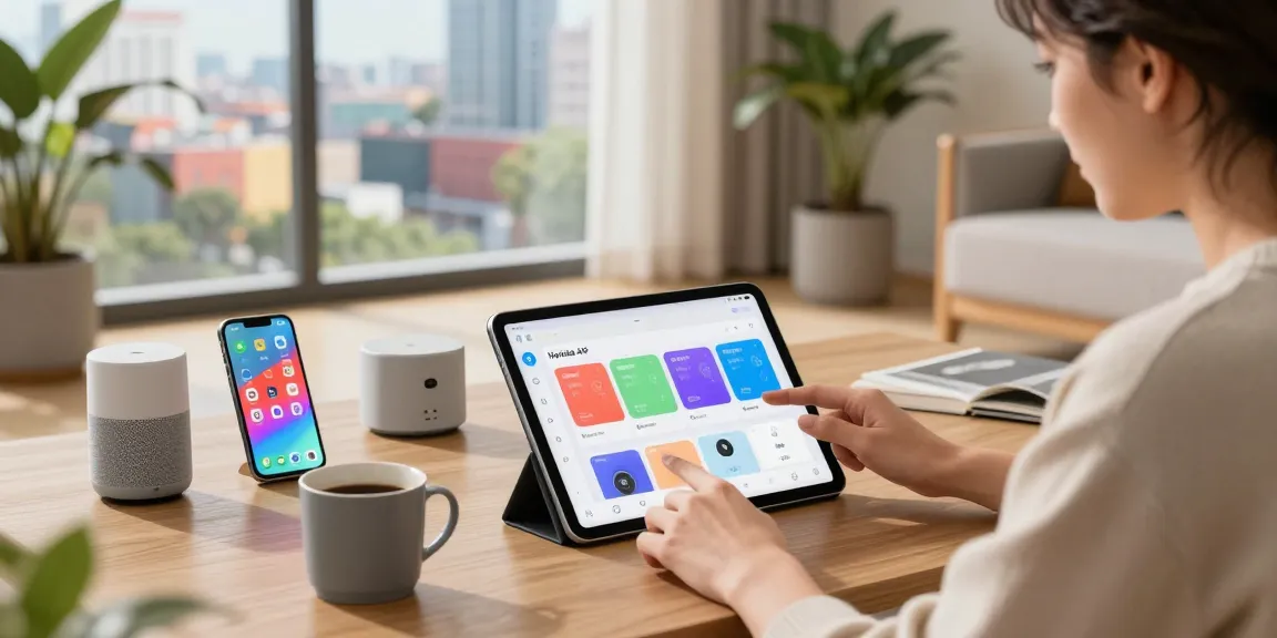 Engaging user customizing Honista atualizado app on a tablet, showcasing vibrant themes and technology integration.