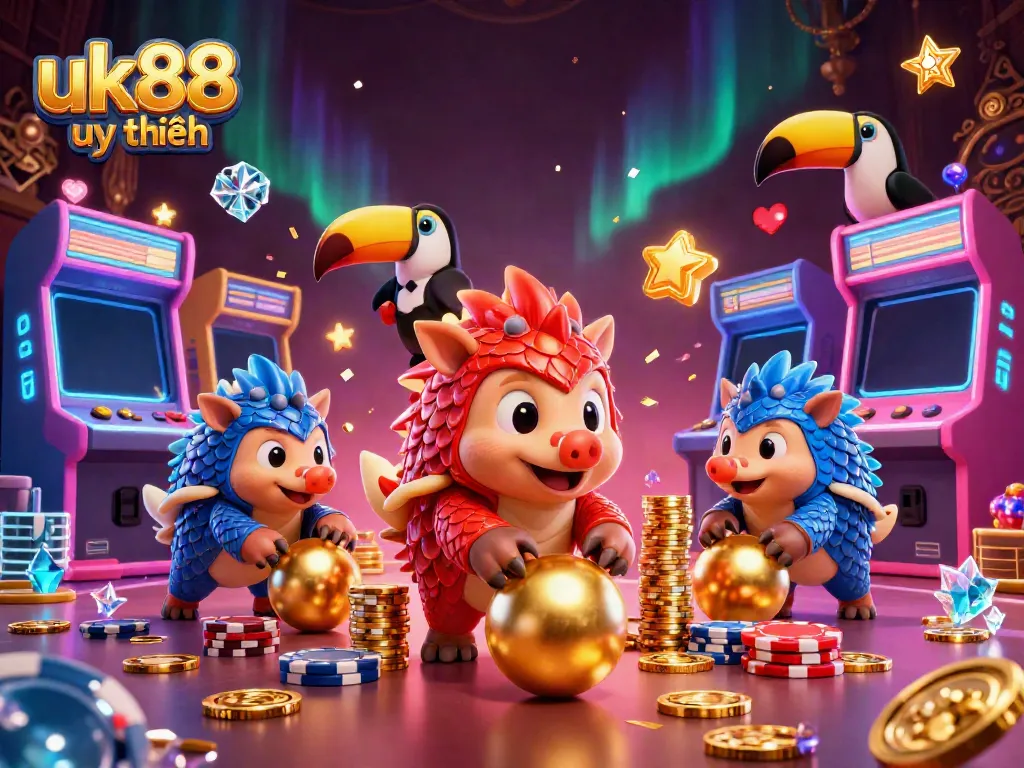 Engaging scene showcasing rival pangolins in dynamic casino action, embodying the spirit of uk88 uy tín.