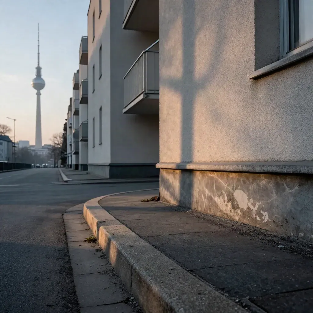 Berlins Wohnblöcke im Morgengrauen mit Fernsehturm in der Ferne
