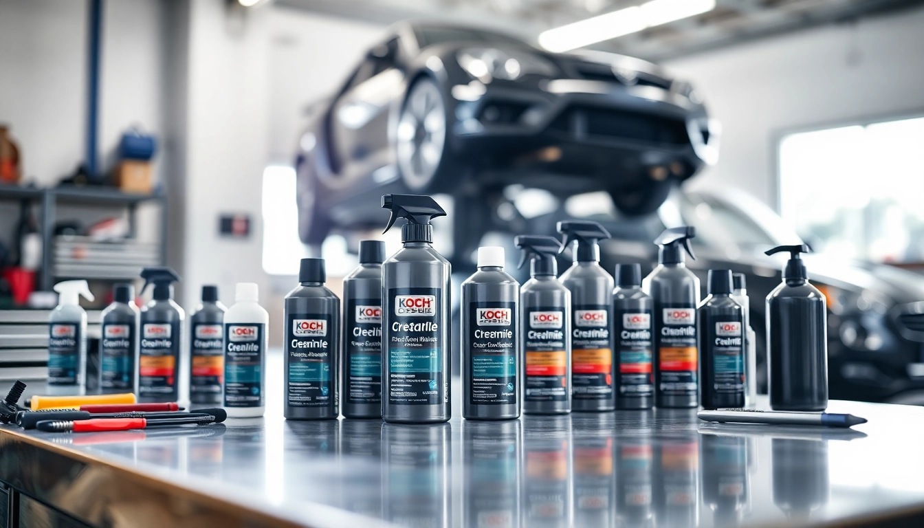 Koch Chemie Produkte auf einem sauberen Arbeitstisch für Fahrzeugpflege