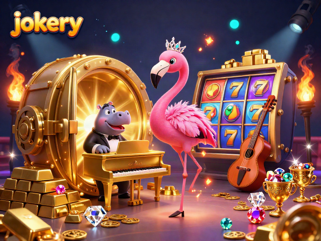 Experience the thrill of jokery at this vibrant casino scene with lively characters and sparkling treasures.