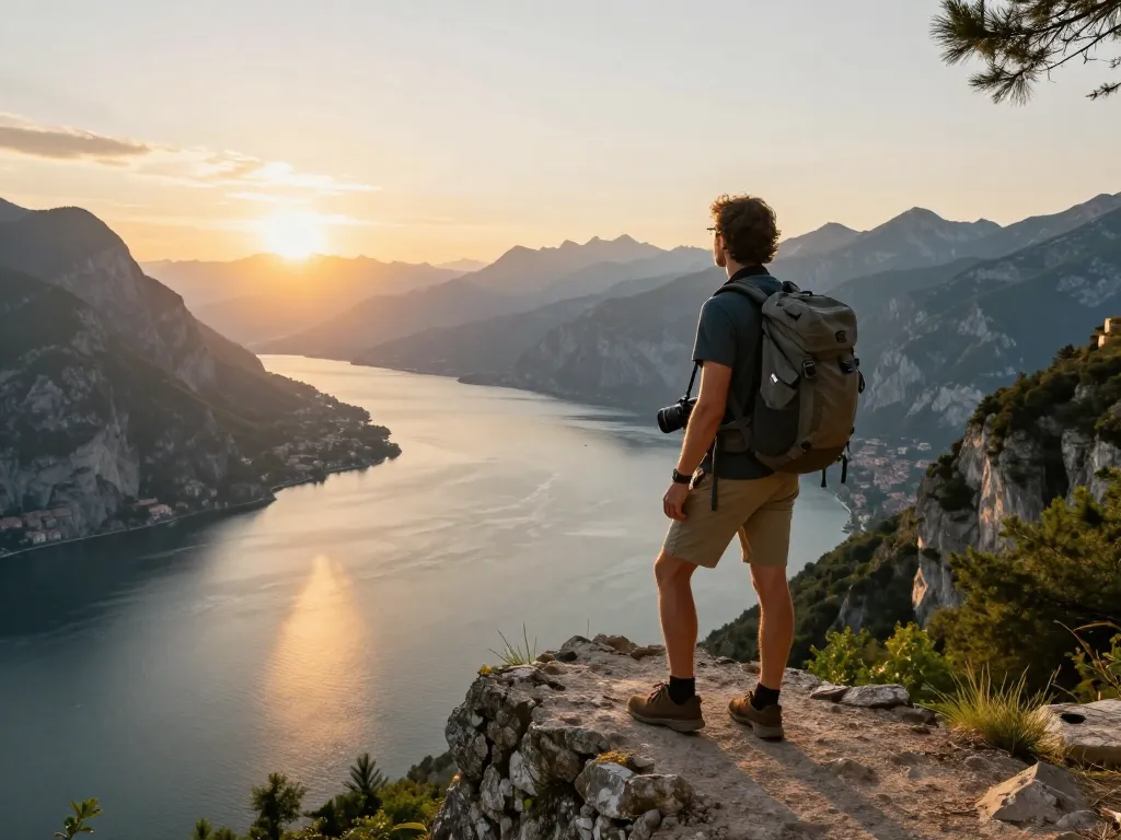 Erleben Sie Gardasee Reisetipps mit einem Reisenden, der atemberaubende Seeblicke genießt.