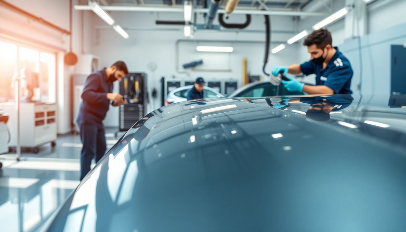 Leasingauto Rückgabe Vorbereitung München: Professionelle Fahrzeugaufbereitung in einer hellen Werkstatt