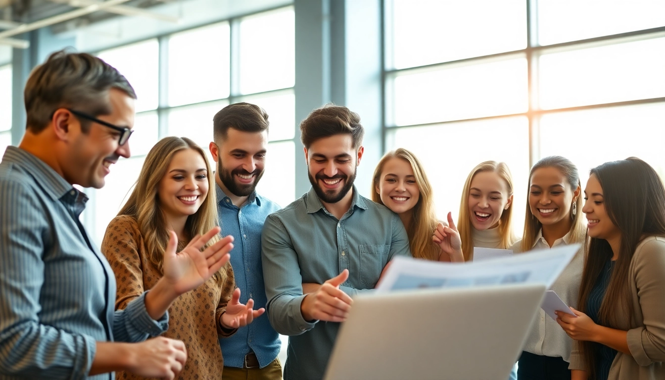 Engaged professionals seeking to find a job board for sales roles in a collaborative office environment.